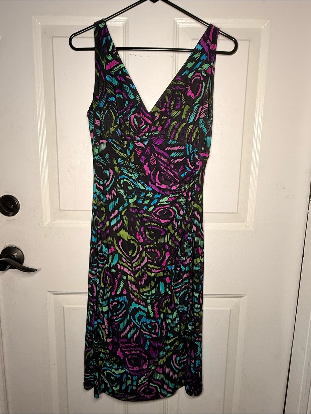Lauren Ralph Lauren Black Dress with Purple, Teal & Green Abstract Print